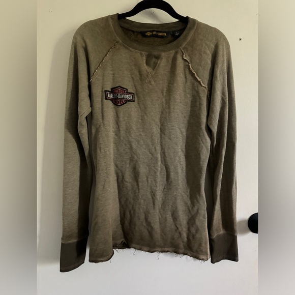 Harley-Davidson Gray Raglan Studded Crewneck Sweatshirt Raw Hem Size M - Picture 2 of 16